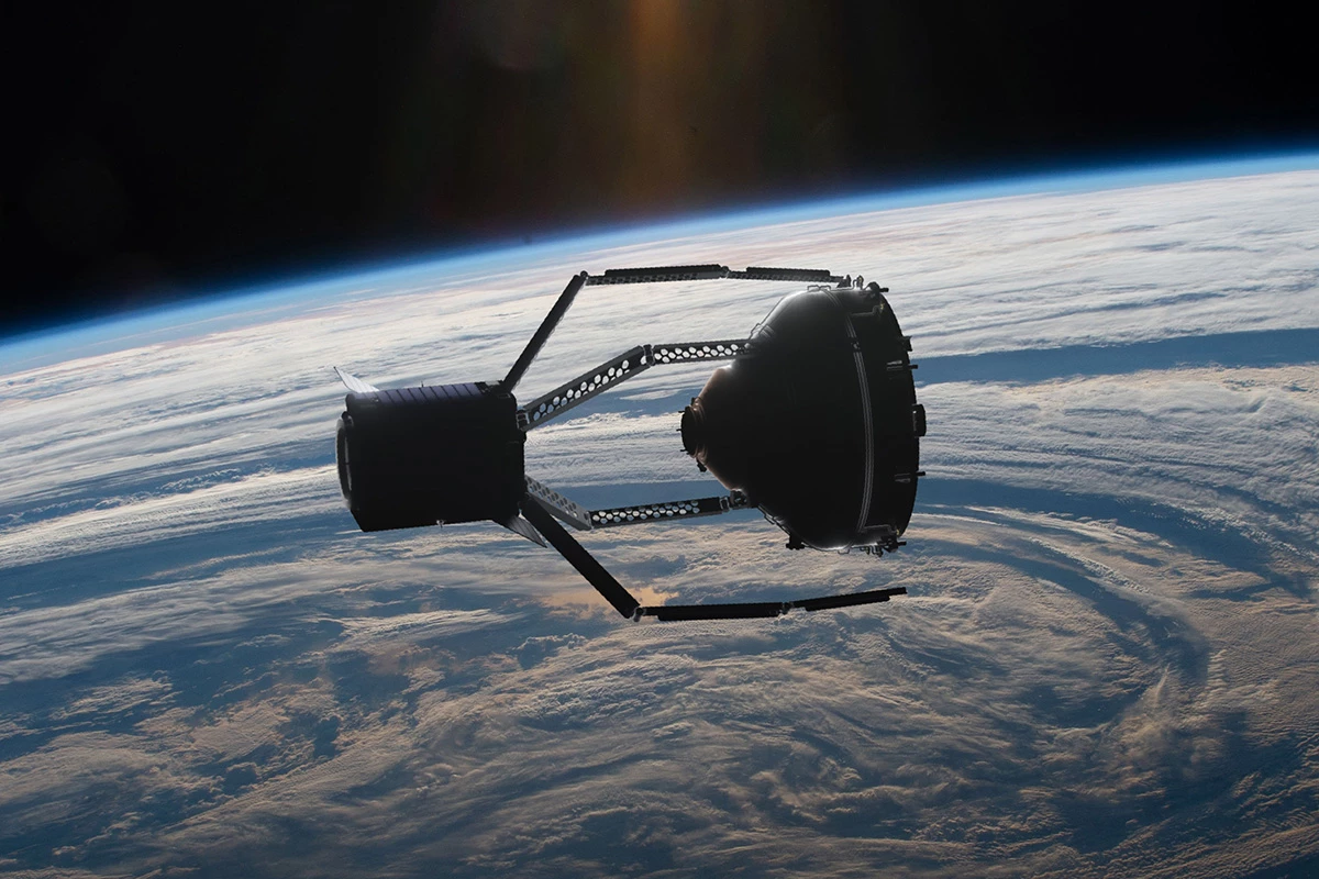 Ilustrace kosmické lodi Clearspace-1 odstraňování trosek zachycující adaptér užitečného zatížení VESPA (nyní skromný projekt)