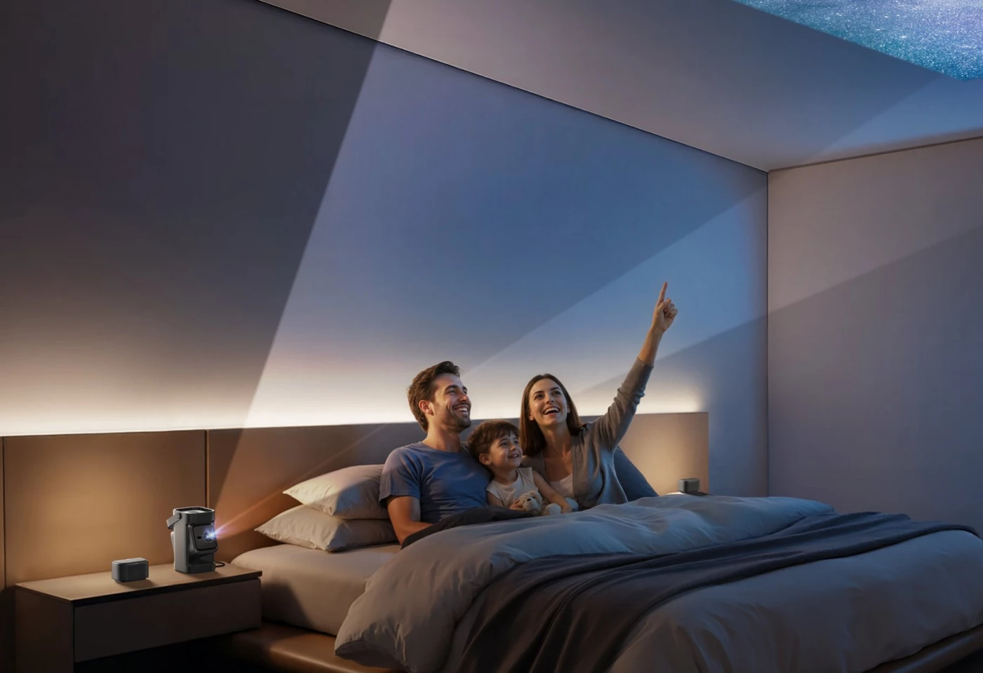 Projekční jednotku lze nastavit o 130 vertikálních stupňů pro flexibilní umístění vizuálů