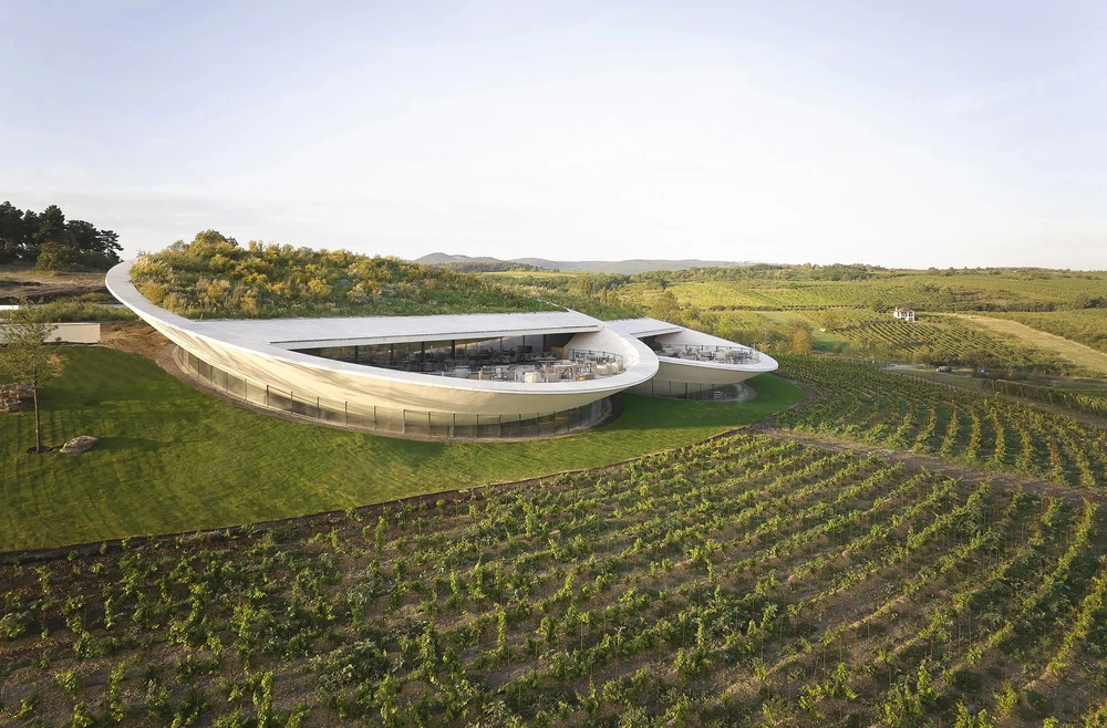 Vznášející se silueta Sauska Tokaj se stává dominantou viditelnou přes údolí